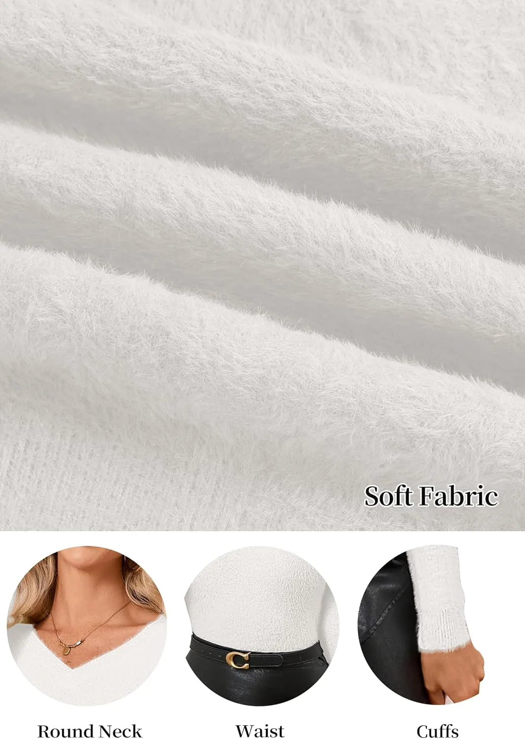 Women's Pullover Sweater Furry Cropped Long Sleeve V-Neck Loose Warm Knit Outwear Casual Sweater Tops