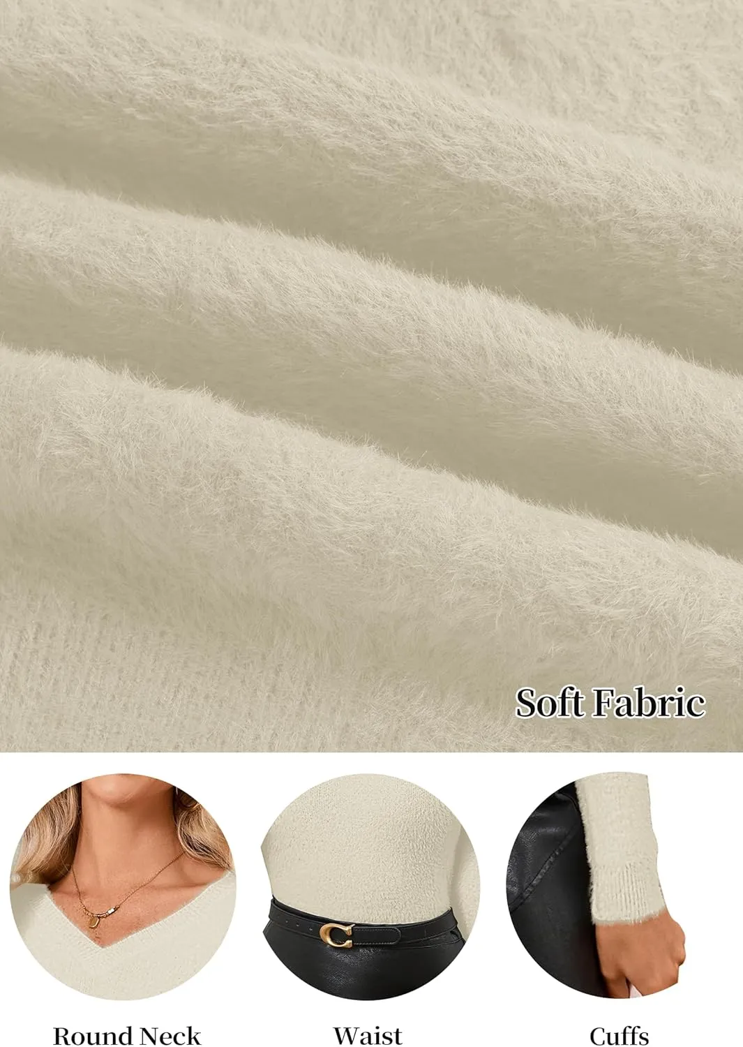 Women's Pullover Sweater Furry Cropped Long Sleeve V-Neck Loose Warm Knit Outwear Casual Sweater Tops