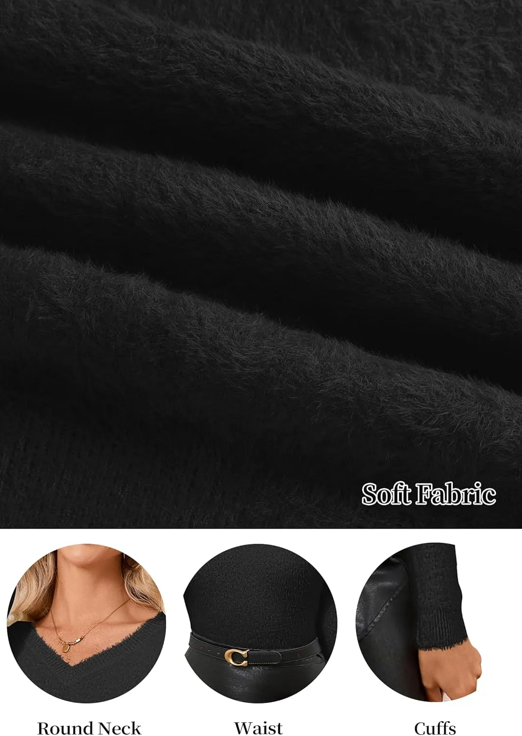 Women's Pullover Sweater Furry Cropped Long Sleeve V-Neck Loose Warm Knit Outwear Casual Sweater Tops
