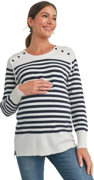 Womens Striped Long Sleeve Knitted Nursing Maternity Sweater Top