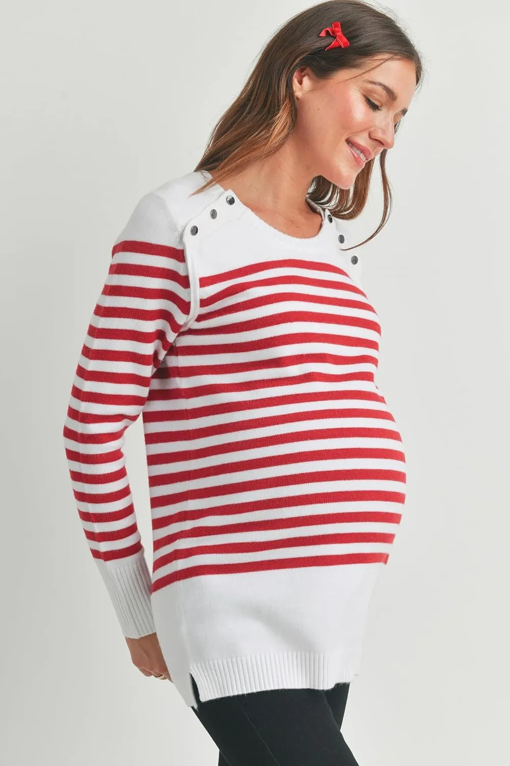 Womens Striped Long Sleeve Knitted Nursing Maternity Sweater Top