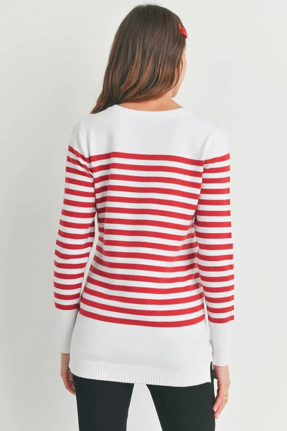 Womens Striped Long Sleeve Knitted Nursing Maternity Sweater Top