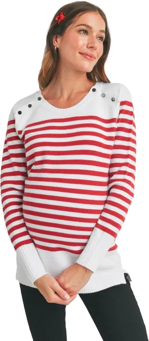 Womens Striped Long Sleeve Knitted Nursing Maternity Sweater Top
