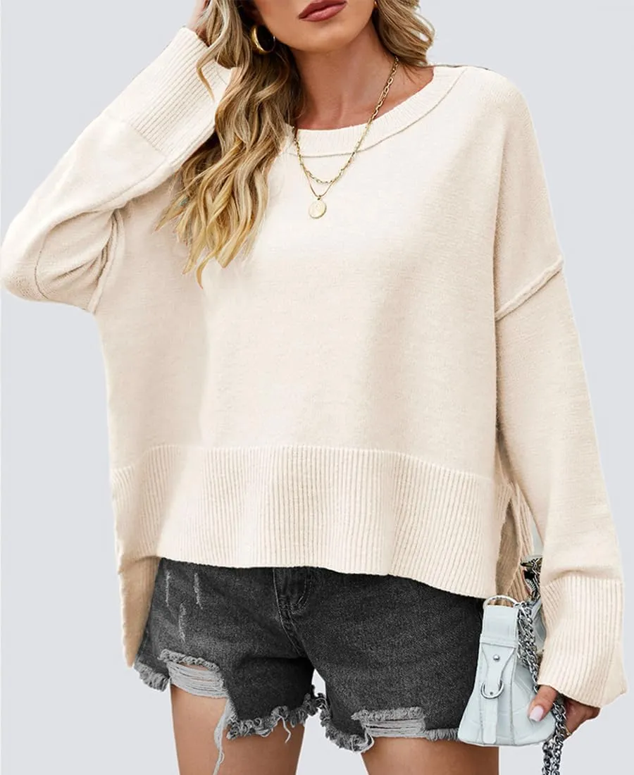 Womens Sweaters Fall 2024 Oversized Lightweight Crewneck Bell-Style Sleeve Batwing Knit Tops Pullover Jumpers