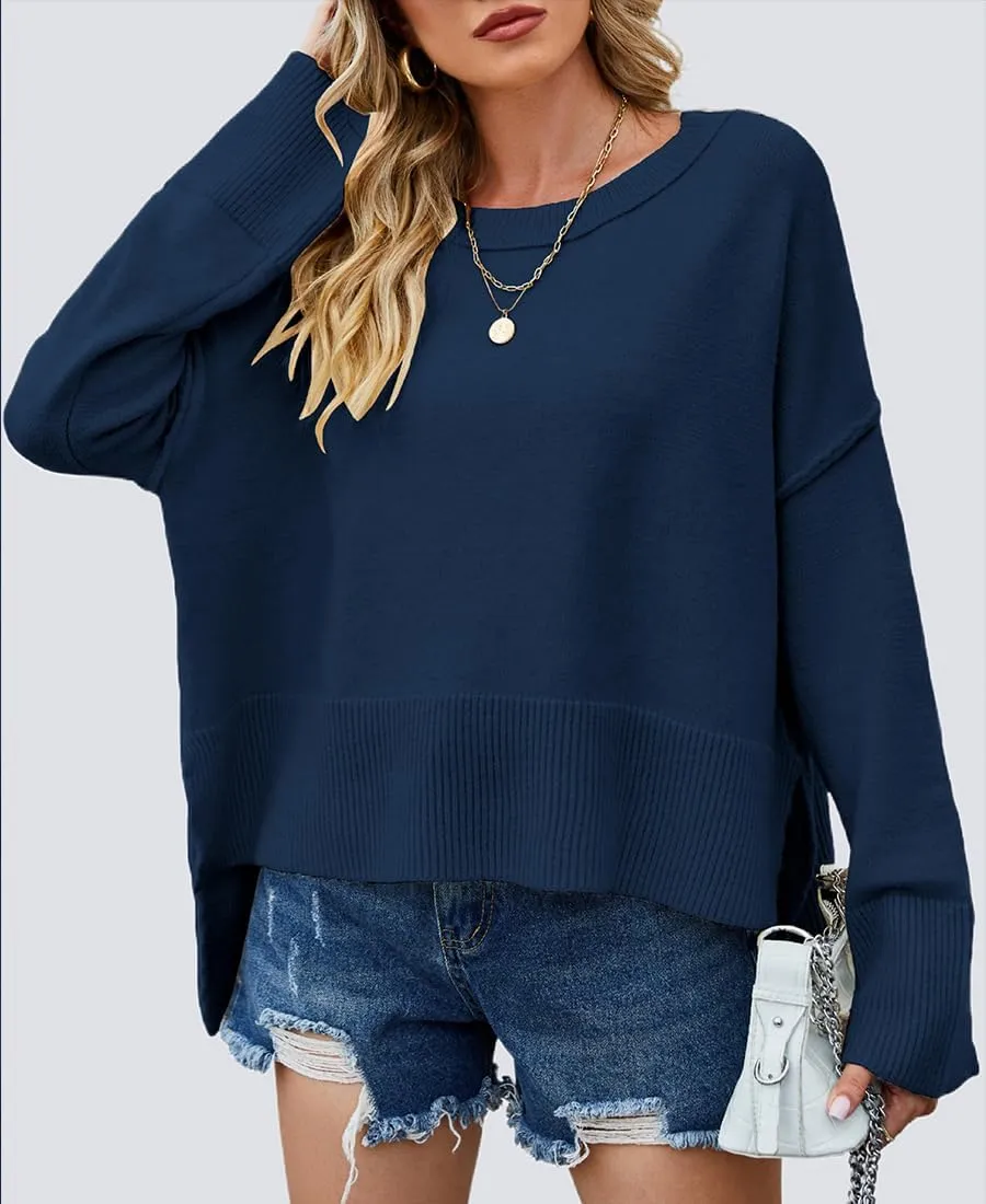 Womens Sweaters Fall 2024 Oversized Lightweight Crewneck Bell-Style Sleeve Batwing Knit Tops Pullover Jumpers