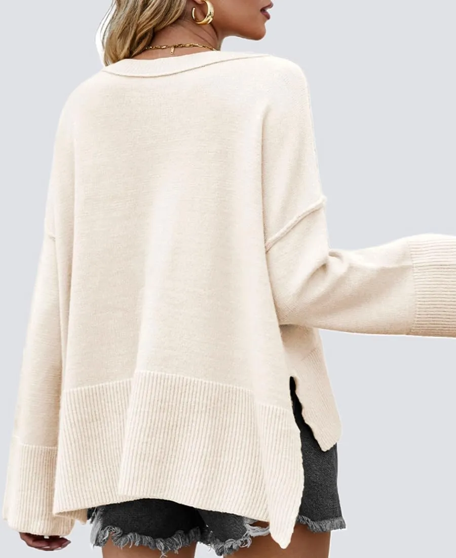 Womens Sweaters Fall 2024 Oversized Lightweight Crewneck Bell-Style Sleeve Batwing Knit Tops Pullover Jumpers