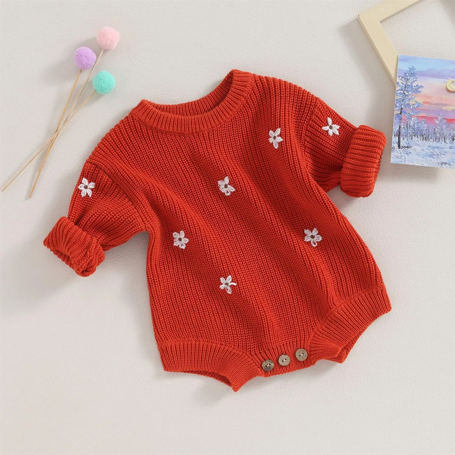 woshilaocai Baby Boy Girl Sweater Oversized Long Sleeve Romper Warm Crewneck Bodysuit Knitted Winter Clothes