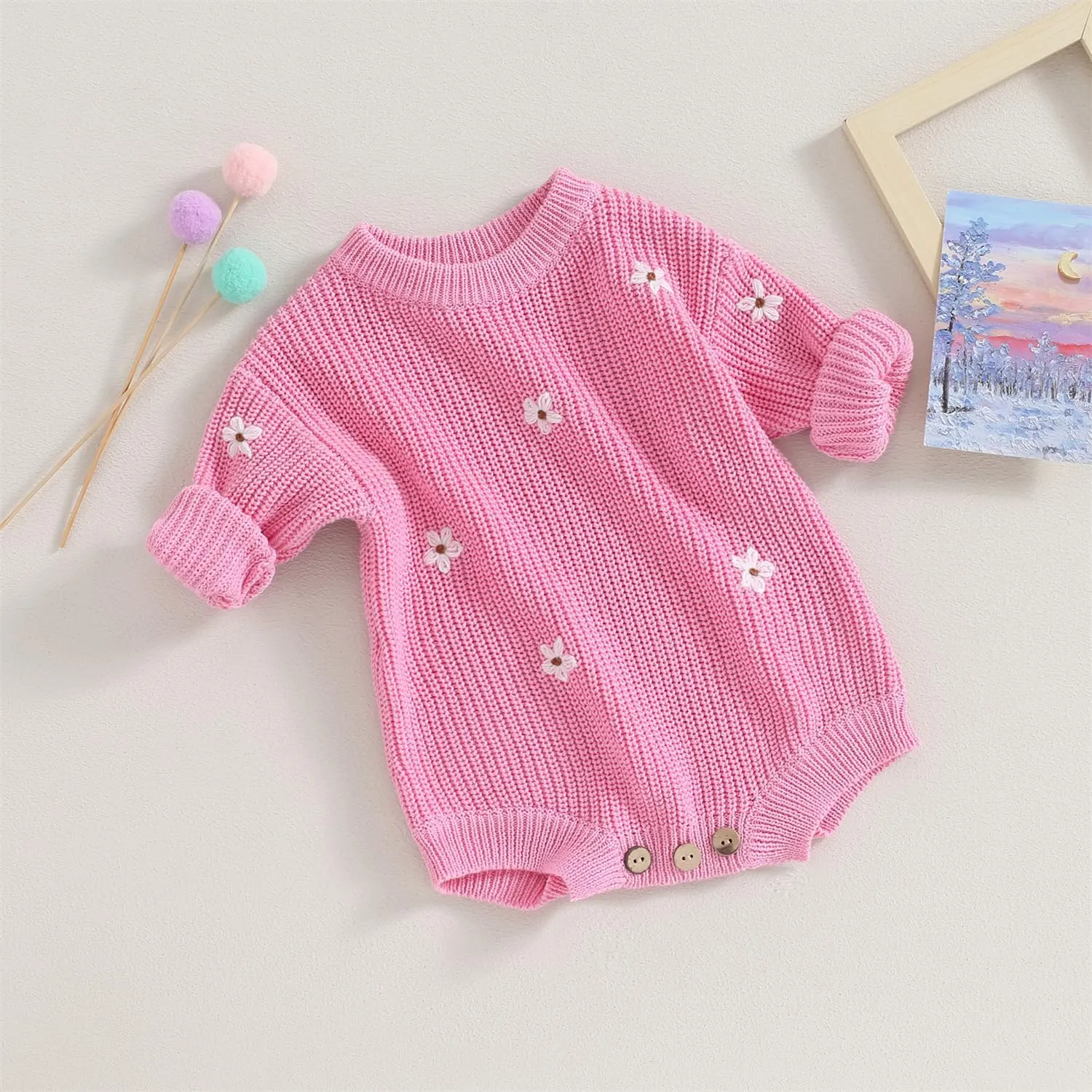 woshilaocai Baby Boy Girl Sweater Oversized Long Sleeve Romper Warm Crewneck Bodysuit Knitted Winter Clothes