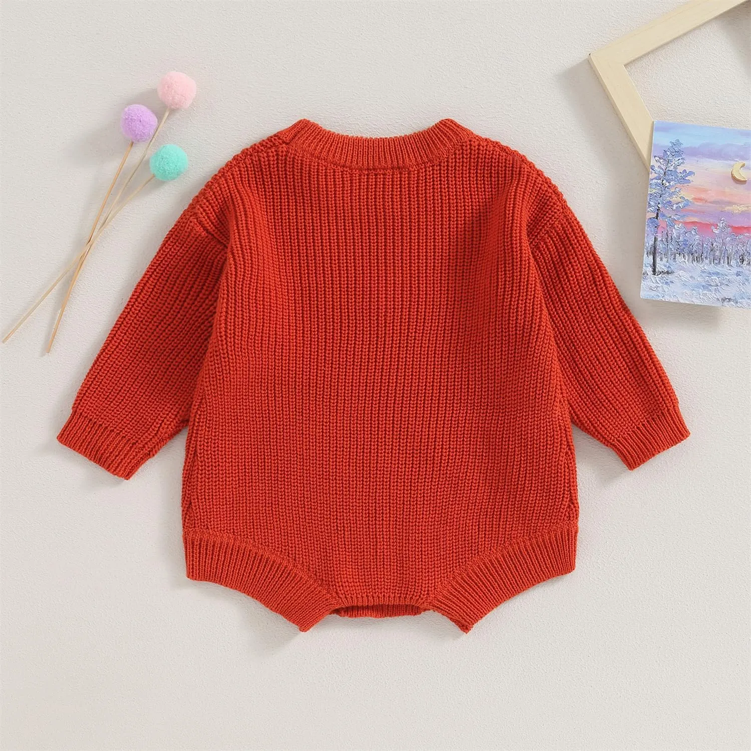 woshilaocai Baby Boy Girl Sweater Oversized Long Sleeve Romper Warm Crewneck Bodysuit Knitted Winter Clothes