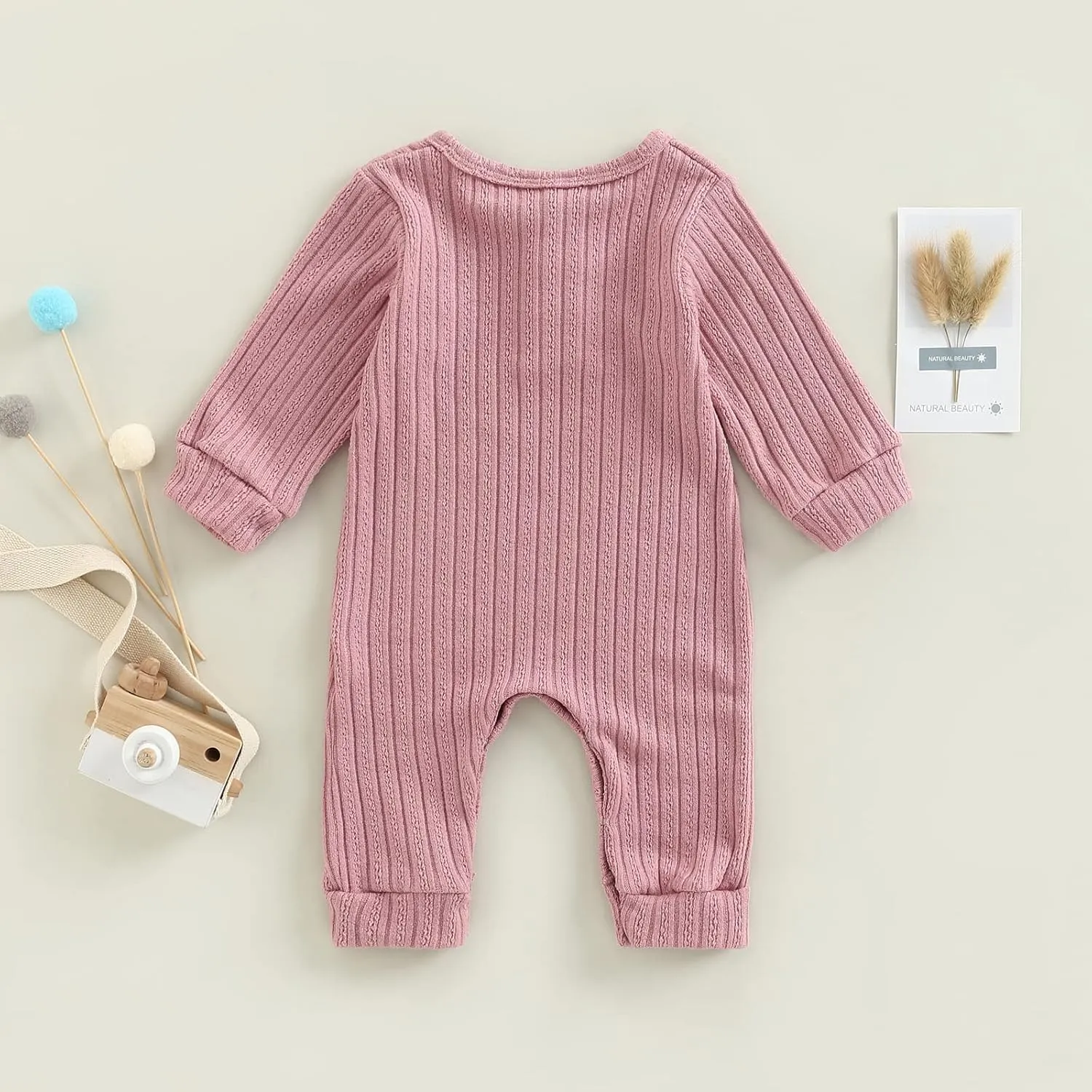 Ynibbim Winter Newborn Baby Boy Girl Solid Romper Unisex Infants Hooded Outfit Clothes Waffle Cotton Button Jumpsuits