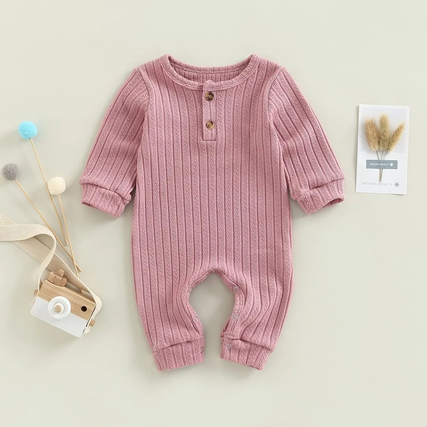 Ynibbim Winter Newborn Baby Boy Girl Solid Romper Unisex Infants Hooded Outfit Clothes Waffle Cotton Button Jumpsuits