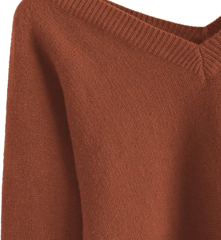 ZAFUL Women's Cropped Sweater V-Neck Long Sleeve Crop Sweater Pullover Jumper Knit Top