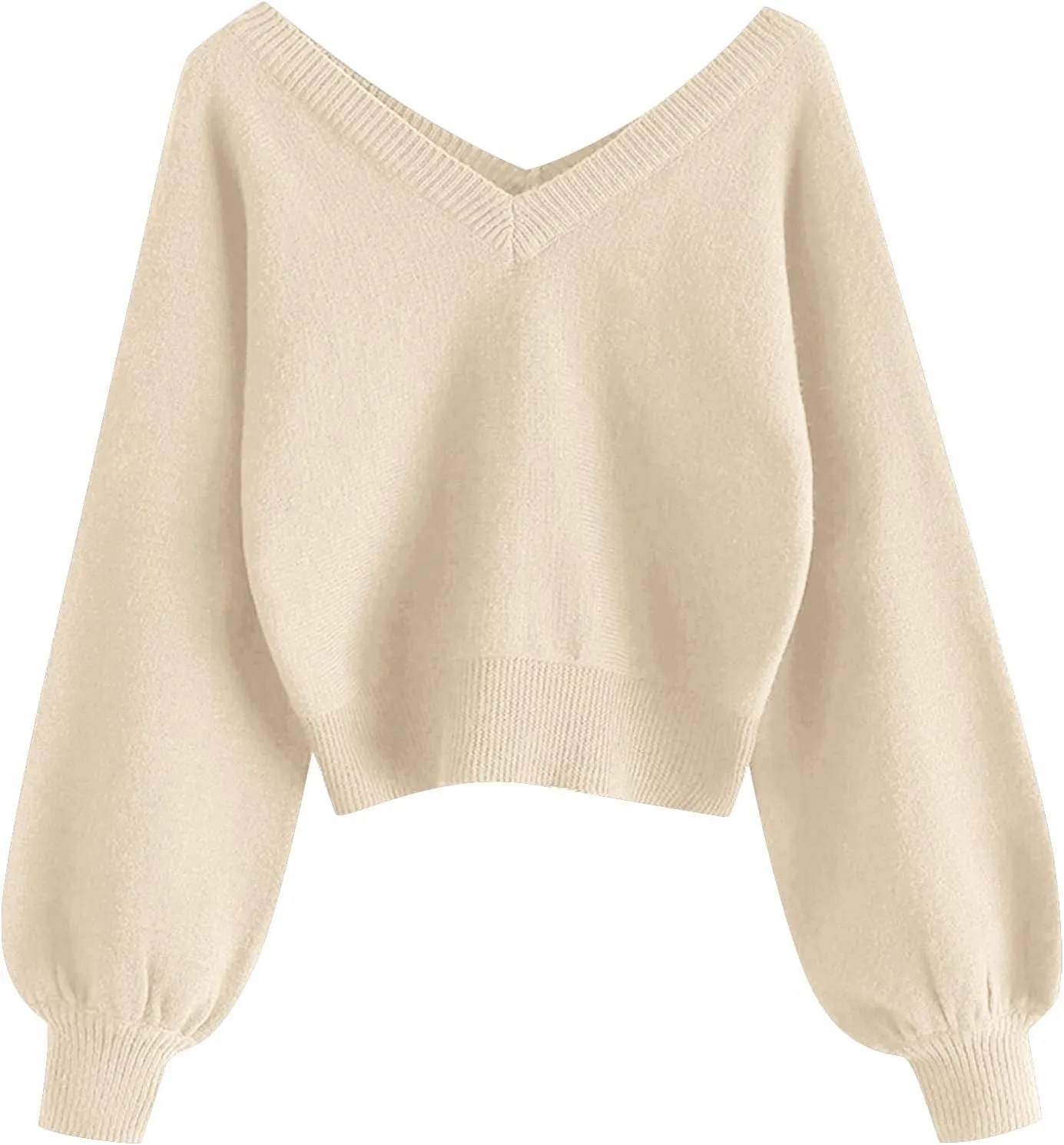 ZAFUL Women's Cropped Sweater V-Neck Long Sleeve Crop Sweater Pullover Jumper Knit Top
