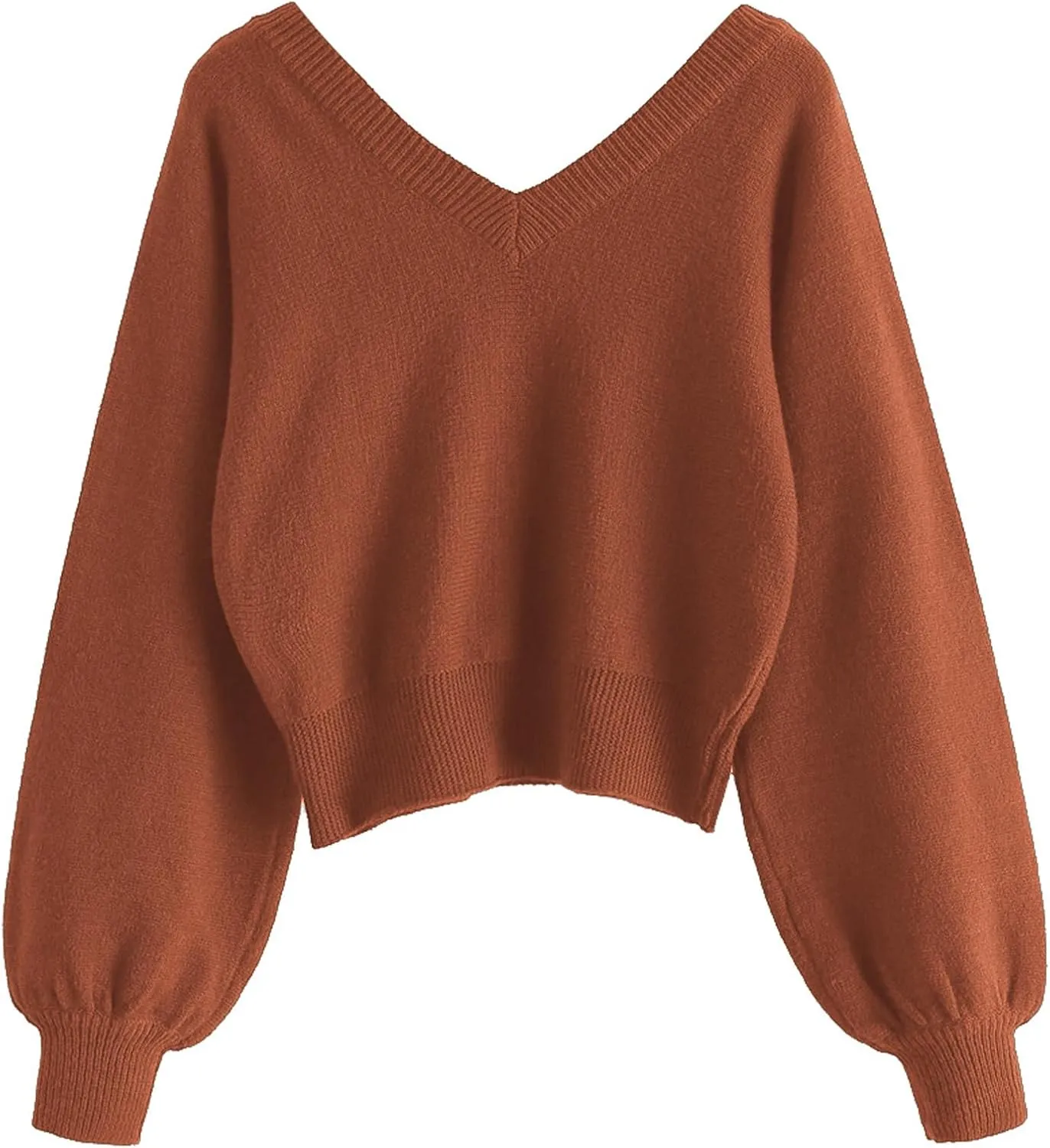 ZAFUL Women's Cropped Sweater V-Neck Long Sleeve Crop Sweater Pullover Jumper Knit Top