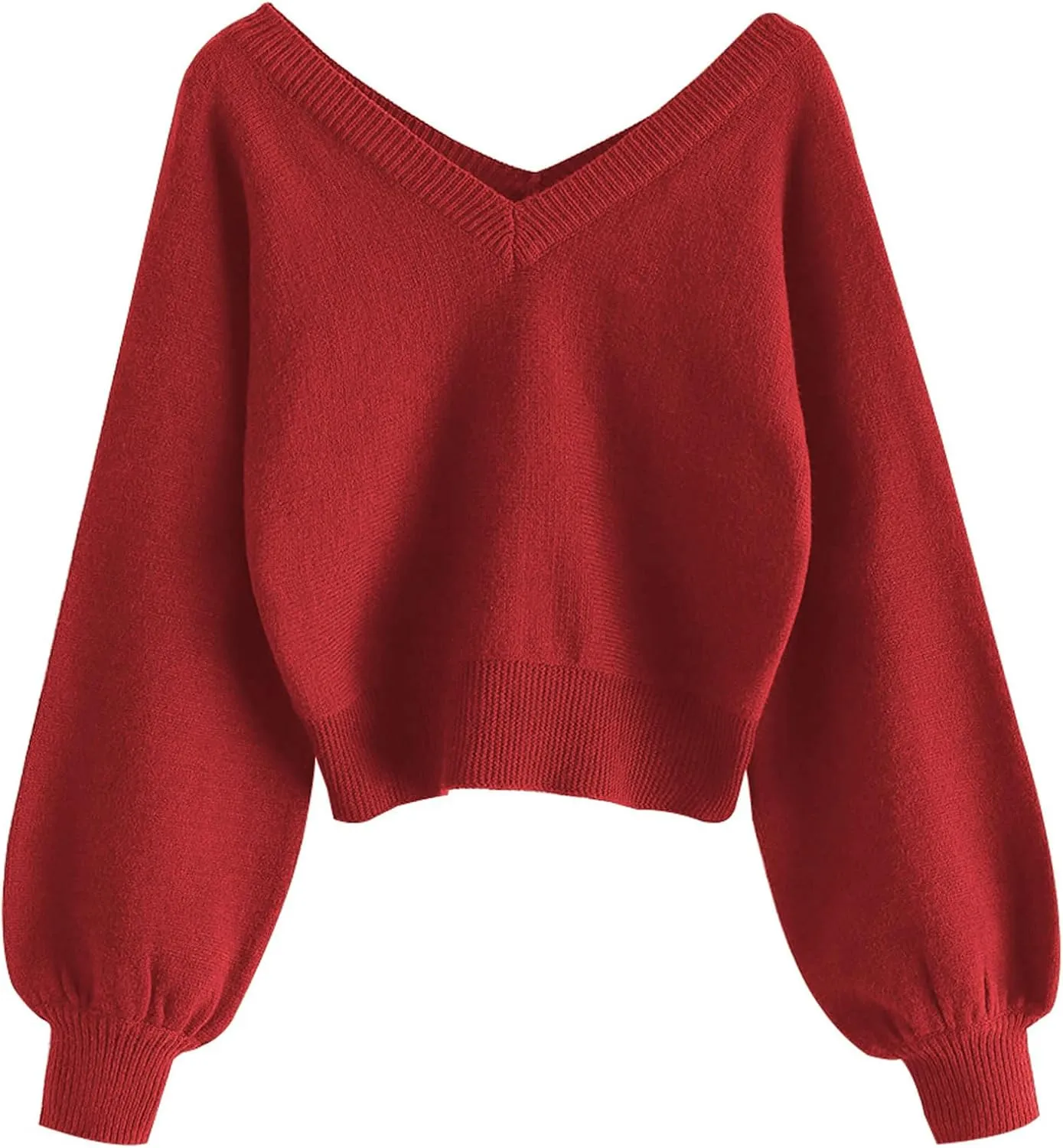 ZAFUL Women's Cropped Sweater V-Neck Long Sleeve Crop Sweater Pullover Jumper Knit Top