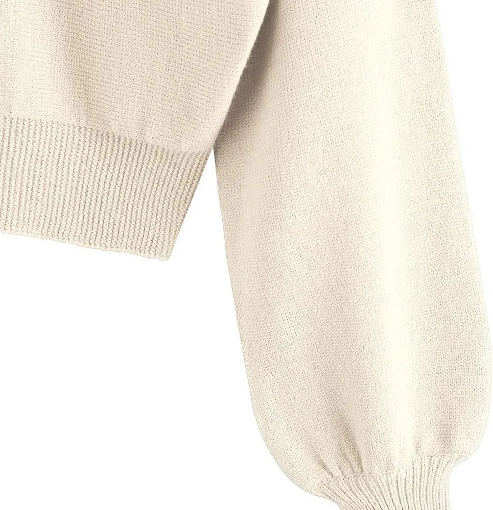 ZAFUL Women's Cropped Sweater V-Neck Long Sleeve Crop Sweater Pullover Jumper Knit Top