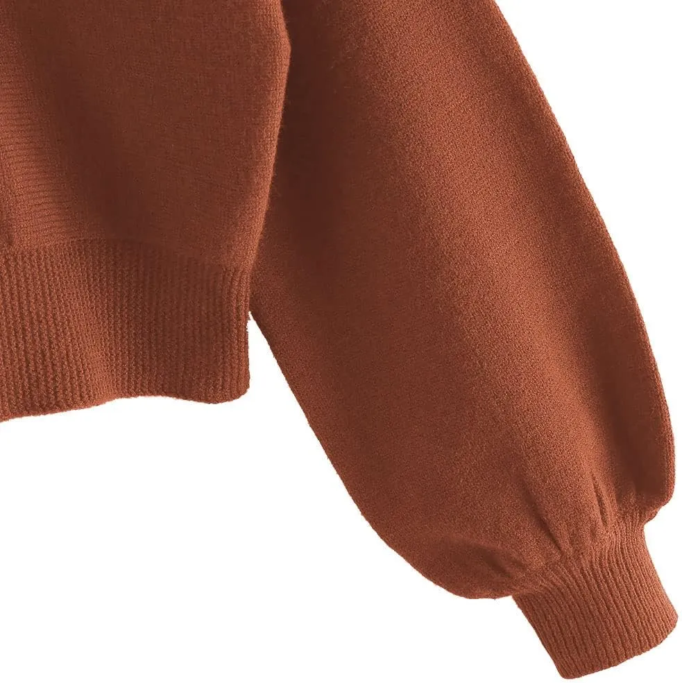 ZAFUL Women's Cropped Sweater V-Neck Long Sleeve Crop Sweater Pullover Jumper Knit Top